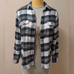 American Eagle Flannel Shirt, Green Plaid, Size M